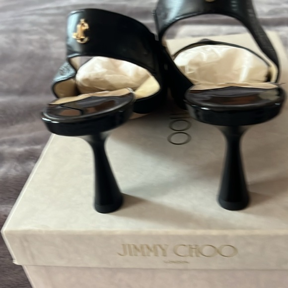 Jimmy Choo Black Monogram JC print and patent sling backs size $39'5 - Picture 5 of 9